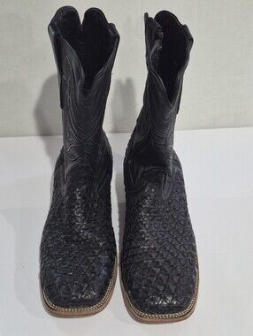 TEXAS COUNTRY Men's Black Woven Leather Cowboy Boots - Western Style Size MEX 30